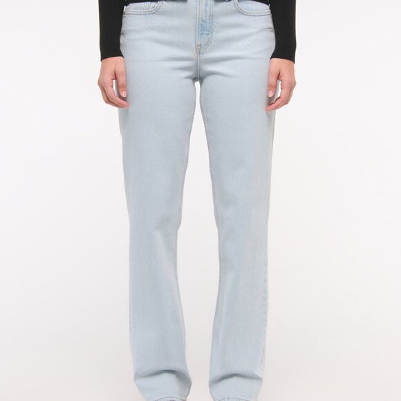 Abercrombie & Fitch Curve Love Mid Rise 90s Straight Jean - 29L Light Marble NWT - Picture 2 of 9